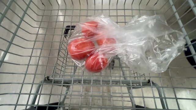  Small Bag of Tomatoes in Empty Shopping Cart