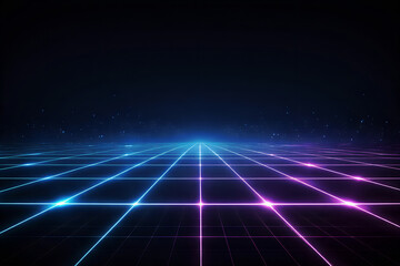 Neon Grid Horizon in Digital Space futuristic cyberspace © Md Asharafuzzaman