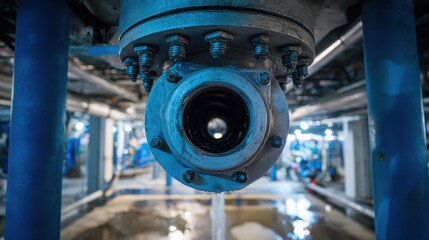 Fototapeta premium Close-up view of a large-scale industrial pump with robust cast iron housing and visible internal components in a factory setting