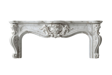 Obraz premium Ornate white marble fireplace mantel with rococo style carvings, featuring classic architectural details, transparent background