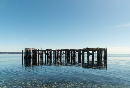 USA, WA, Whidbey Island.  Old fish processing plant pier.