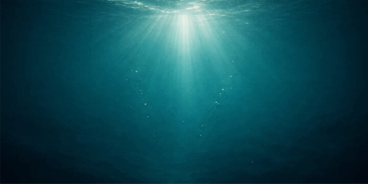 An abstract underwater world loop features deep blue ocean waves and sunlight rays piercing the marine surface for a serene diving background