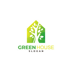 Fototapeta premium logo of a comfortable home and a large, green tree, 3d colorful logos
