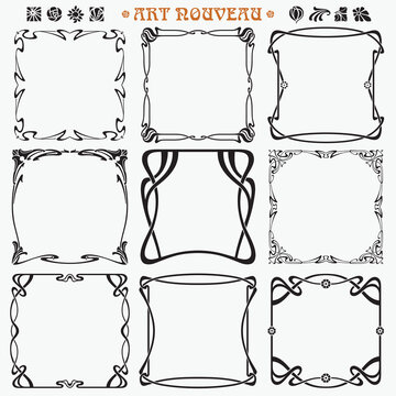 Decorative square borders and frames Art Nouveau style