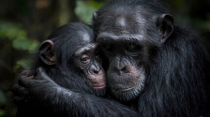 Bonobo chimps embrace each other in the wild Democratic Republic of Congo.