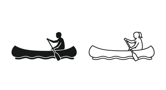 Canoeing adventures - simple line art Vector