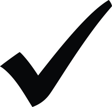 A large black check mark on a white background