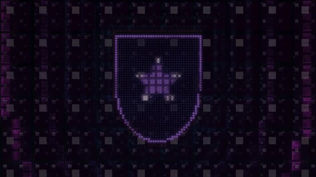 Video, Shield Corridor Tunnel background with Knot Rainbow colors, stars, pixel glyphs, for wallpaper, presentations, security, military, police, 