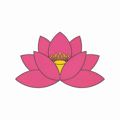 Obraz premium A stylized pink lotus flower with a yellow center and thin gray outlines. It is depicted against a white background.