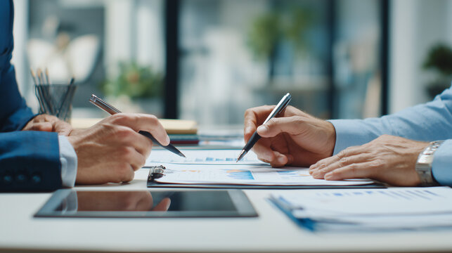 Financial advisor reviewing investment documents with client