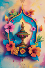Naklejka premium Traditional Indian New Year Vishu festival in Kerala, symbols of Hindu holiday festive AI Generative