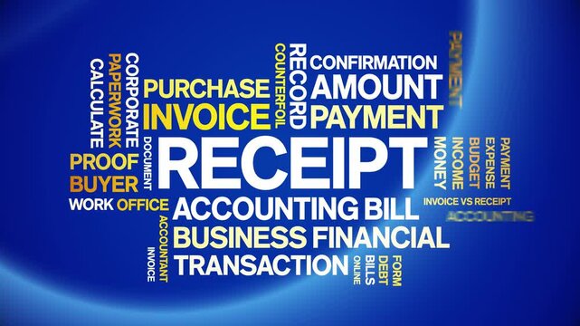 Receipt animated word cloud-text design animation tag kinetic typography seamless loop.