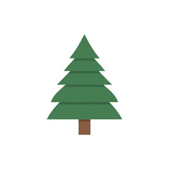 Obraz premium A simple, flat design illustration of a green pine tree with a brown trunk, depicted in a minimalist style on a white background.