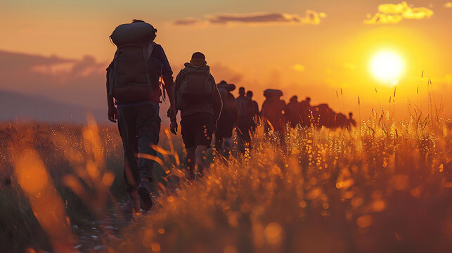 Large groups of people displaced by environmental disasters such as floods, droughts, and storms, highlighting climate-driven human migration.