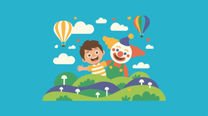 Happy child clown outdoor adventure illustration