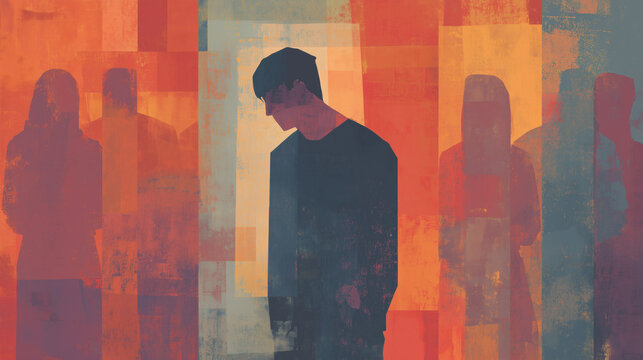 
Abstract Lonely Man Surrounded By People Social Isolation And Virtual Disconnection Concept Illustration