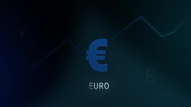 3D Euro Logo Animation with Financial Data Graphs - European Economy and Stock Market Trading Concept