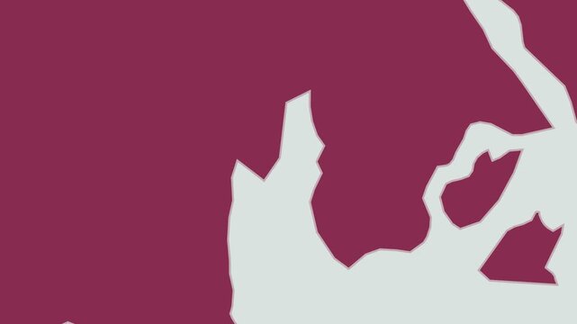 Macao map. Animated zoom into the country on the Globe in Pale Mint Dark Pink color palette. Country logo animation with round text and airplanes. Map with meridians, parallels. Amazing video.