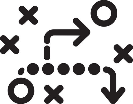Strategy game plan icons with arrows and crosses, tactics board