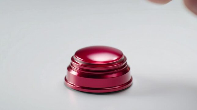 Human finger on a red buzzer pressing button concept