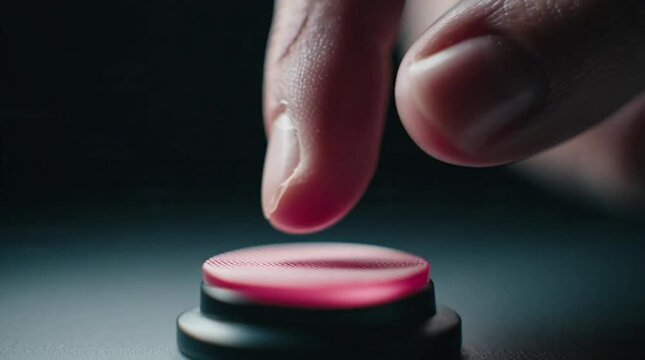 Macro view of a human finger buzzer pressing button