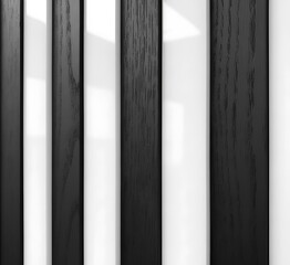 黒い木目素材と白いアクリル板を交互に配置した、モダンでシャープな立体ストライプパネル