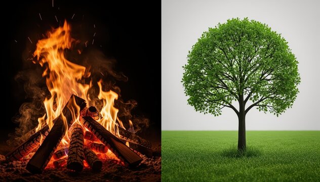 Embrace Fire and Earth: A vivid juxtaposition of elemental forces, portraying the contrasting essence of nature's dynamism.