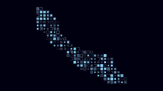 Curacao map animation. Shape of the country with pulsating colored dots. Large size square blocks. Digital style Curacao map on dark background. Awesome video.