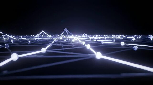 Quantum arbitrage paths intricately forming a futuristic glowing data network across a dark digital landscape, symbolizing global connection, innovation, and technological advancement.