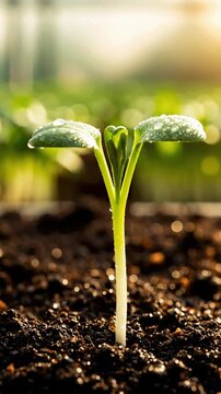 Planting seeds in soil during sunset in a garden setting with green healthy plants in the background