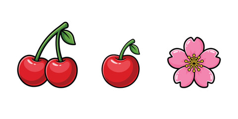 Cherry Fruit and Cherry Blossom Flower – Cute Cartoon Cherry Illustration Set