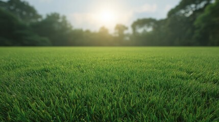 Obraz premium Lush Green Grass Field at Sunrise with Soft Light and Warm Colors in a Tranquil Outdoor Environment