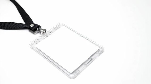 Set of blank id card badges with black lanyards for corporate branding and security. Empty name tag mockup for event access, conferences, or employee identification