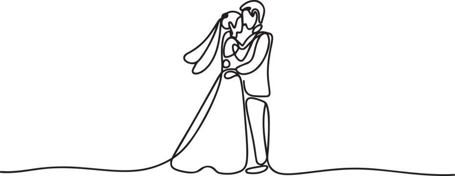 Wedding couple line art vector illustration.one line vector icon illustration