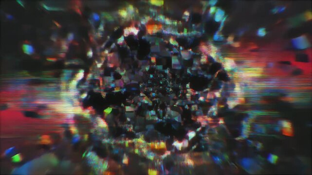 荒れ狂うグリッチと崩壊するデータが広がるサイバー空間のデジタル破壊背景