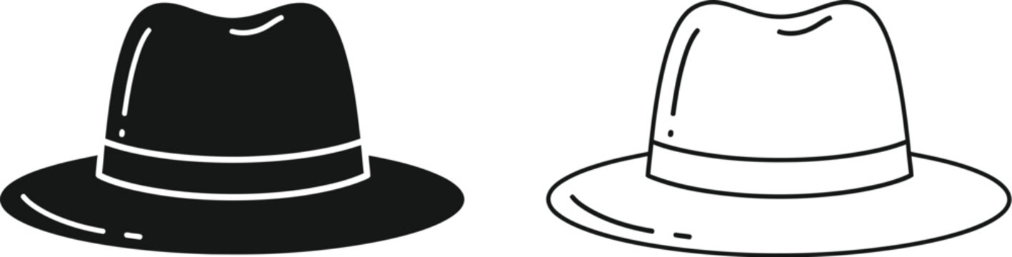 Black and white hats illustration isolated on transparent background, Vector