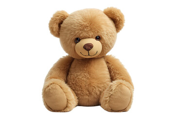 Fototapeta premium Teddy bear toy sitting, representing childhood comfort, gentle play, baby care, and soft security, transparent background