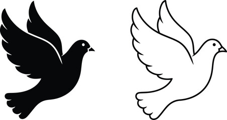 Obraz premium Black and white doves in flight symbolism peace isolated on transparent background, Vector
