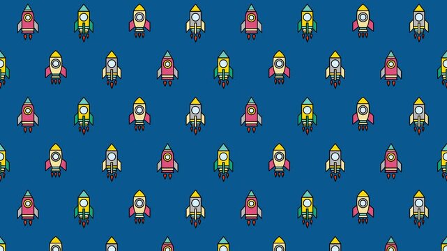 ポップでかわいいロケットのループアニメーション背景