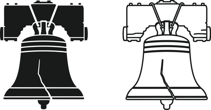 Liberty bell icon black white isolated on transparent background, Vector