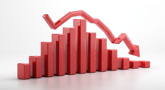 Red Bar Graph with Downward Arrow - Economic Decline and Market Crash Visualization.