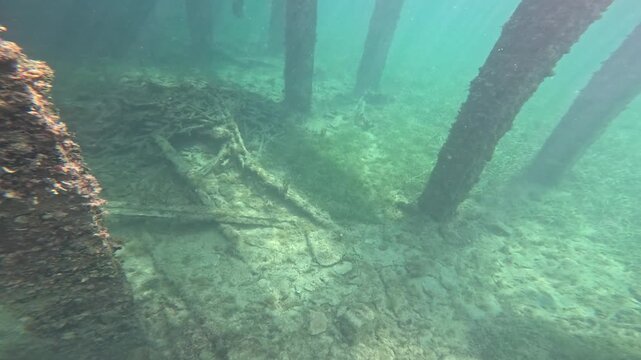 Underwater Remains of Old Pier Structure While Snorkeling in Vieques Puerto Rico
