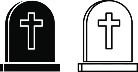 Fototapeta premium Tombstone cross grave icon isolated on transparent background, Vector