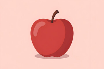 Obraz premium Simple Red Apple Icon Illustration — Retro Flat Apple with Stem and Soft Shadow on Cream Background for Food, Education and Healthy Lifestyle Graphics