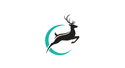 Obraz premium Dynamic Reindeer Silhouette Logo Bright Teal Curved Abstract