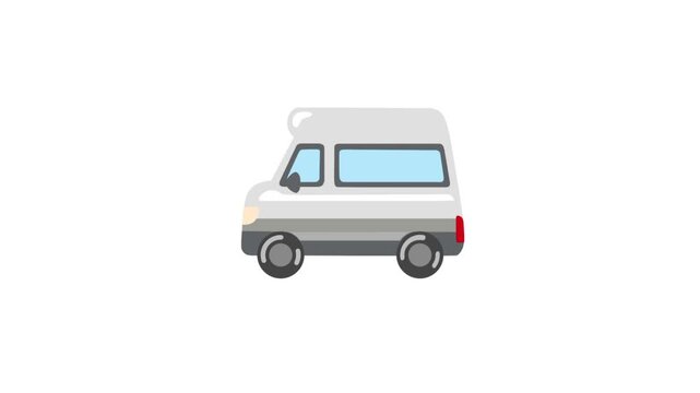 Modern, flat design vector illustration depicting a versatile small white van, perfect for urban deliveries, personal travel, or utility services, presented with a clean and minimalistic aesthetic