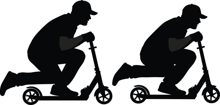 Black Silhouette of Injured Person Using Knee Scooter Mobility Aid for Leg Injury Recovery and Physical Rehabilitation Concepts