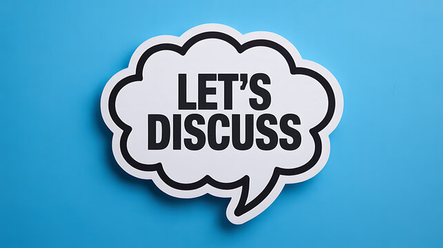 Let's Discuss speech bubble on blue background
