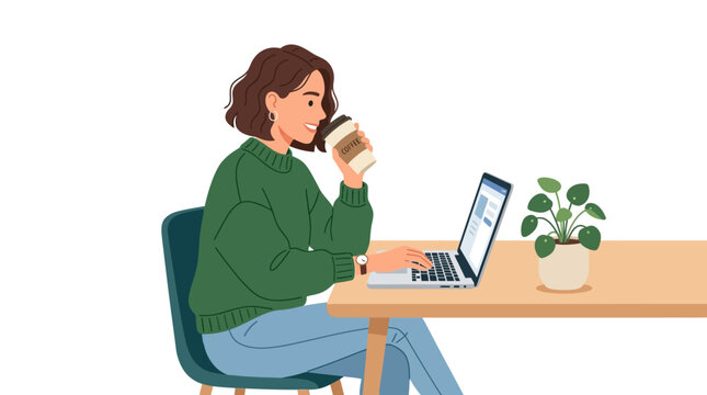 Cozy remote work bliss in a minimalist flat illustration style.