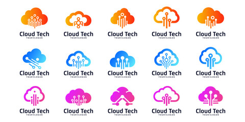 Obraz premium Modern cloud technology logo symbolizing digital network, AI system, and tech innovation.